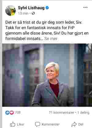 Sylvi: Trist at Siv gir seg